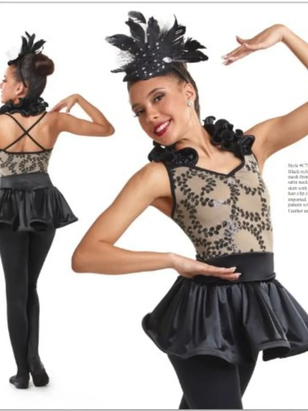 Curtain Call Tan and Black Sequin Catsuit with Peplum - Child Large